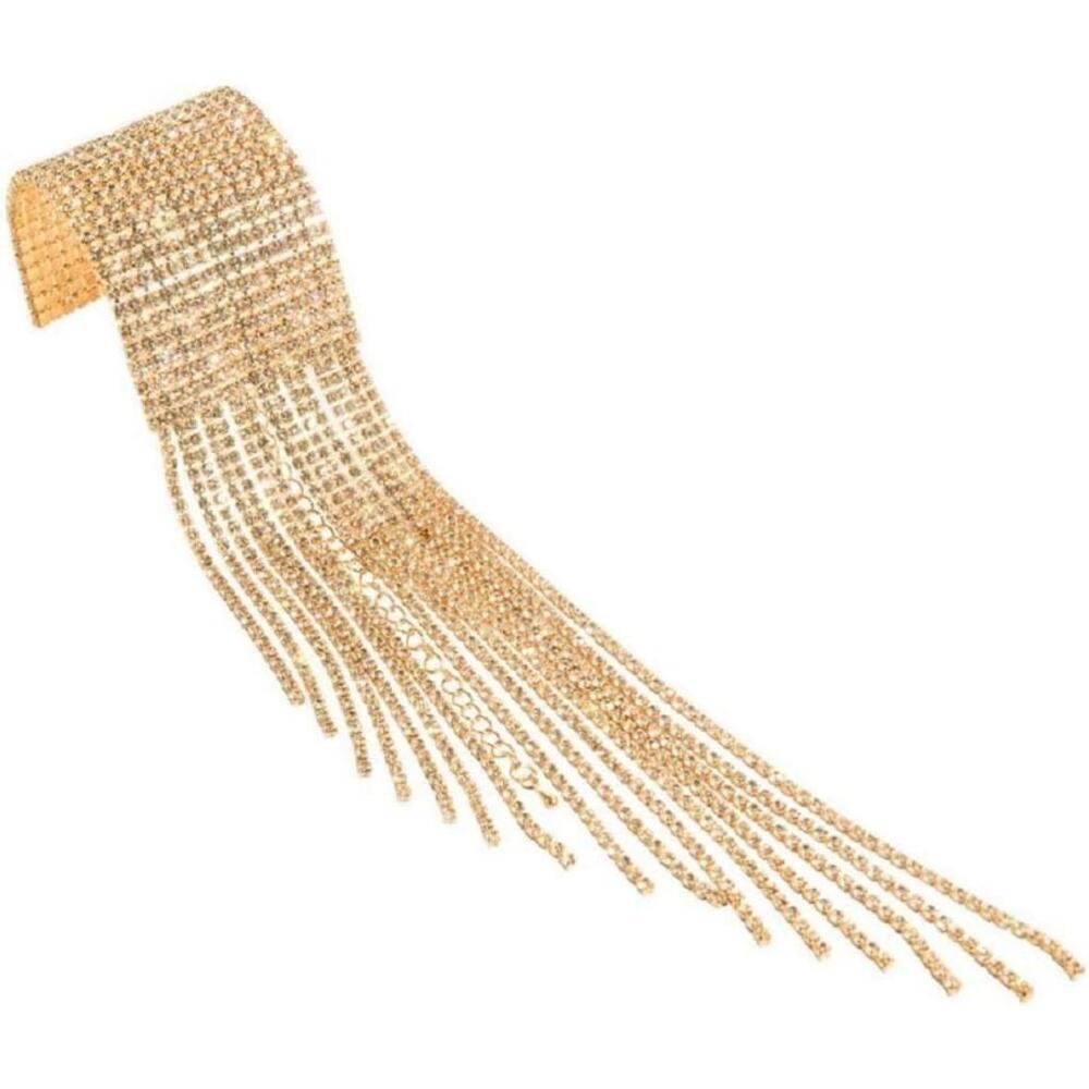 Long Tasseled Rhinestone Bracelet In Gold - Picture 3 of 6